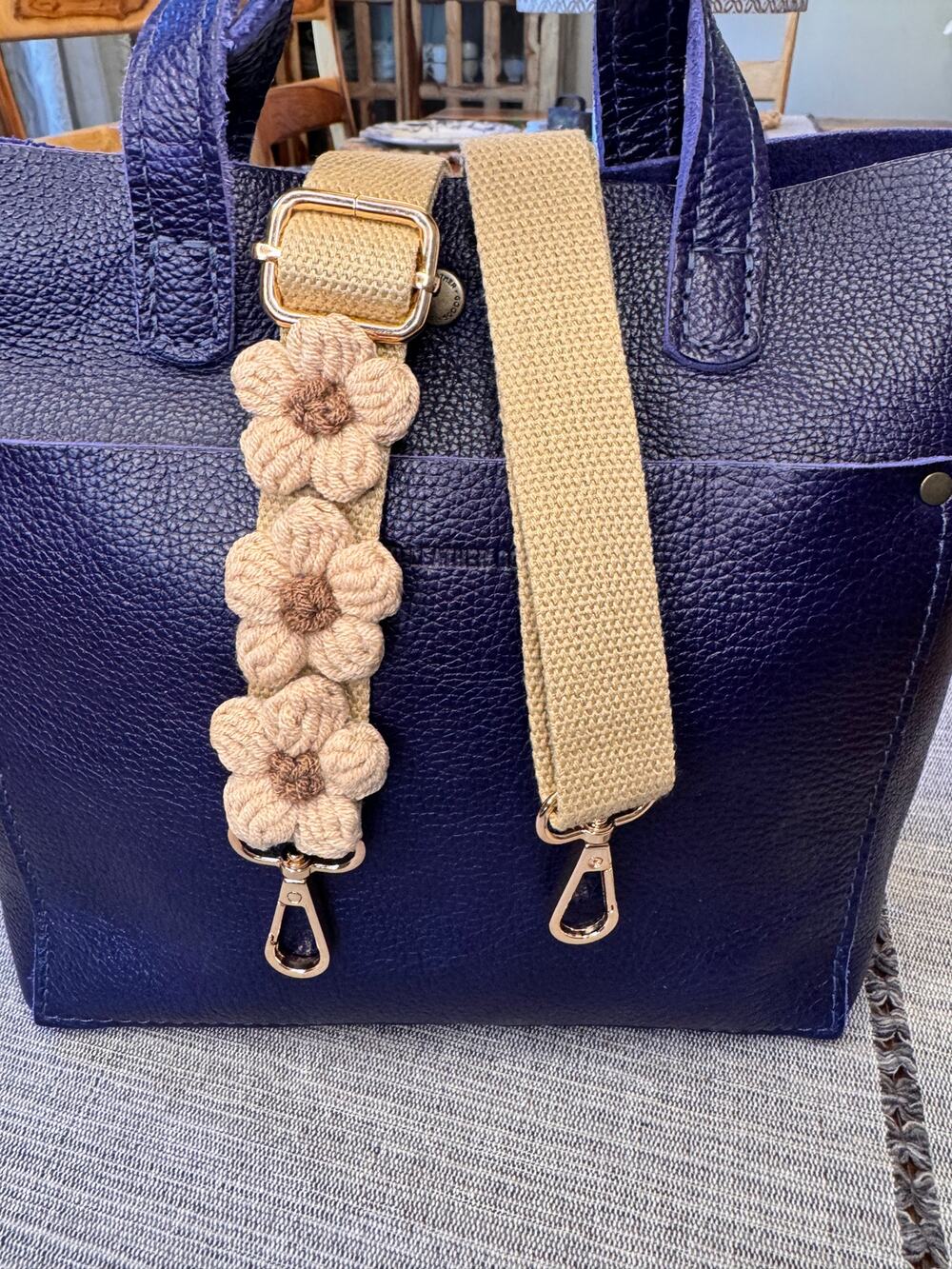 Beige Daisy Crochet Purse Strap Woven Bag Strap Crossbody Purse Strap Gold
